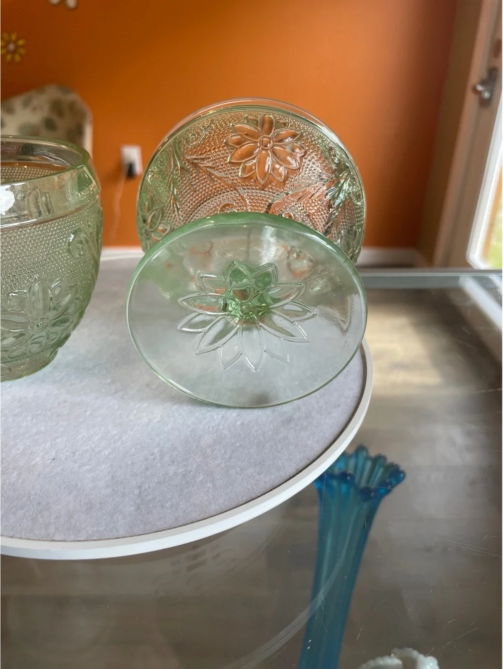 Indiana Glass Vintage Tiara Chantilly Green Fairy Lamp Candle Holder